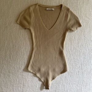 Abercrombie & Fitch Ribbed Tan Bodysuit